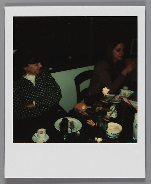 [Walker Evans's 70th Birthday Party, Old Lyme, Connecticut: Jane Mayall and Liz Lesy], Walker Evans (American, St. Louis, Missouri 1903–1975 New Haven, Connecticut), Instant internal dye diffusion transfer print (Polaroid SX-70) 