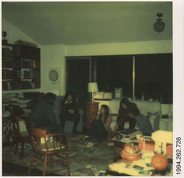 [Yale Students in Walker Evans's Living Room, Old Lyme, Connecticut: Liz Lesy, Michael Lesy, Ellen Rosenman, William Ferris, and Jerry Thompson], Walker Evans (American, St. Louis, Missouri 1903–1975 New Haven, Connecticut), Instant internal dye diffusion transfer print (Polaroid SX-70) 