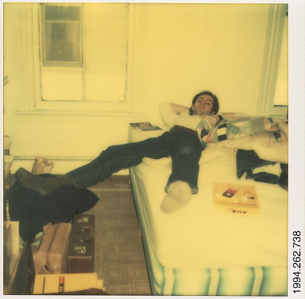 [Jerry Thompson Lying on Bed, New Haven, Connecticut], Walker Evans (American, St. Louis, Missouri 1903–1975 New Haven, Connecticut), Instant internal dye diffusion transfer print (Polaroid SX-70) 