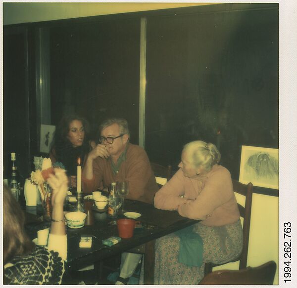 [Walker Evans Dinner Party, Old Lyme, Connecticut: Barbara Gizzi, John Clellon Holmes, and Mary Knollenberg], Walker Evans (American, St. Louis, Missouri 1903–1975 New Haven, Connecticut), Instant internal dye diffusion transfer print (Polaroid SX-70) 