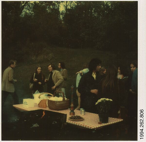 [Yale Art Department Barbecue, Bethany, Connecticut: Michael Lesy in Foreground], Walker Evans (American, St. Louis, Missouri 1903–1975 New Haven, Connecticut), Instant internal dye diffusion transfer print (Polaroid SX-70) 