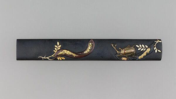 Knife Handle (Kozuka), Copper-gold alloy (shakudō), gold, copper-silver alloy (shibuichi), Japanese 