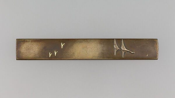 Knife Handle (Kozuka), Copper-silver alloy (shibuichi), gold, Japanese 