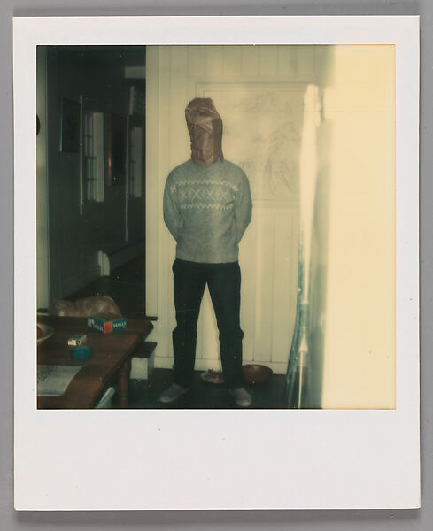 [Ives Boy with Bag Over Head (Unidentified)], Walker Evans (American, St. Louis, Missouri 1903–1975 New Haven, Connecticut), Instant internal dye diffusion transfer print (Polaroid SX-70) 