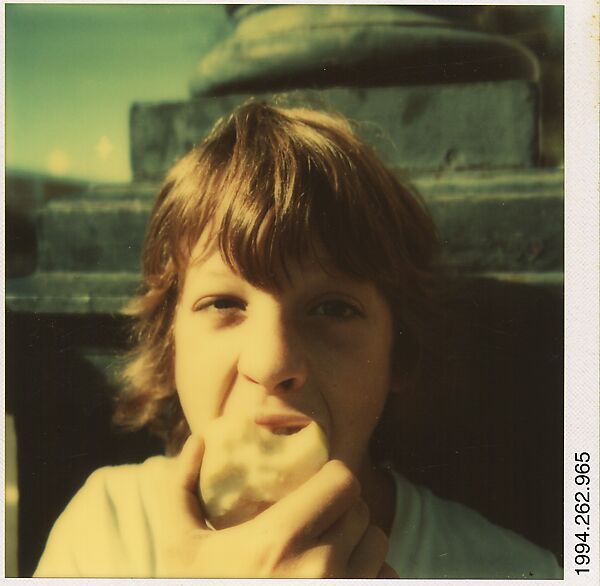 [Boy Eating Apple], Walker Evans (American, St. Louis, Missouri 1903–1975 New Haven, Connecticut), Instant internal dye diffusion transfer print (Polaroid SX-70) 