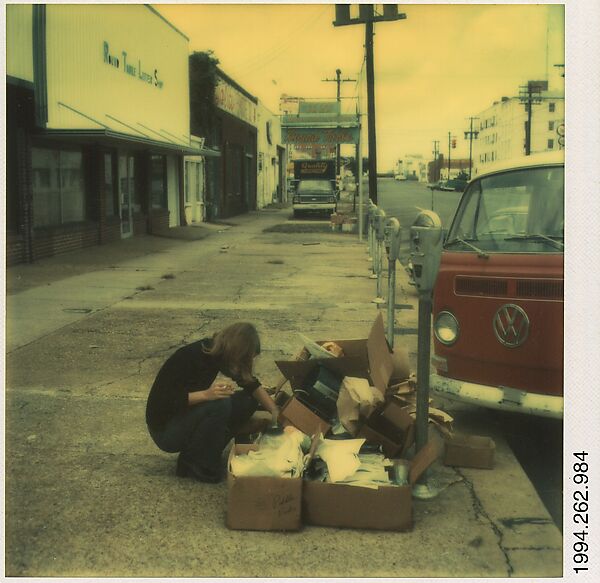 [Gay Burke (?) Looking Through the Trash], Walker Evans (American, St. Louis, Missouri 1903–1975 New Haven, Connecticut), Instant internal dye diffusion transfer print (Polaroid SX-70) 