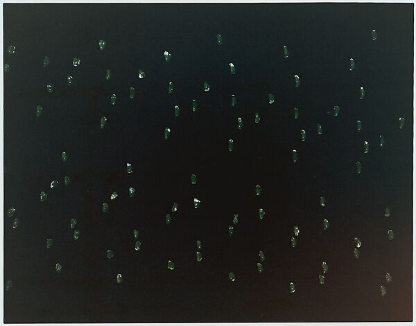 [Falling Water Droplets Containing Fluorocene Dye], Harold Edgerton (American, 1903–1990), Chromogenic print 