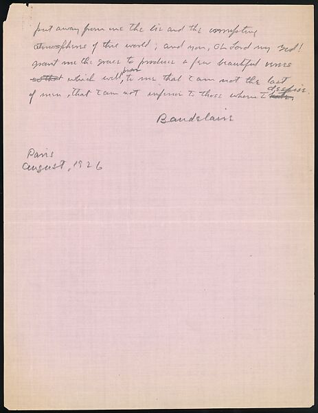 [38 Manuscripts, Typescripts, Carbon Copies of Translations from French by Walker Evans of Gourmont, Baudelaire, Radiguet, Cendrars, Cocteau, Larbaud, Gide, Lautréamont, Dottin, and Others], Walker Evans (American, St. Louis, Missouri 1903–1975 New Haven, Connecticut), Pencil/ink on paper