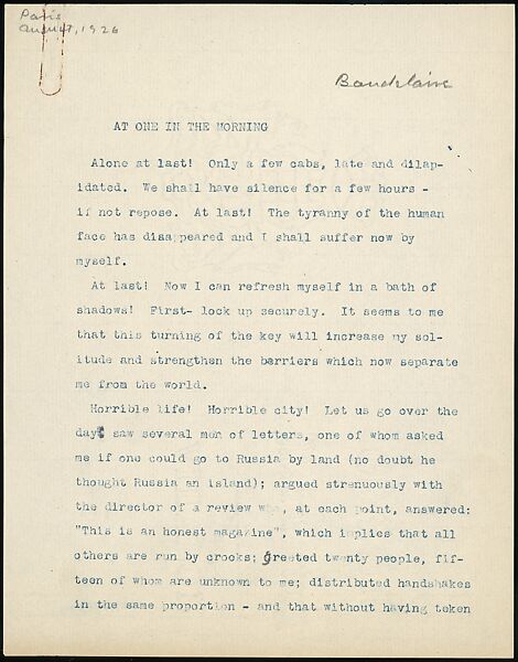 [38 Manuscripts, Typescripts, Carbon Copies of Translations from French by Walker Evans of Gourmont, Baudelaire, Radiguet, Cendrars, Cocteau, Larbaud, Gide, Lautréamont, Dottin, and Others], Walker Evans (American, St. Louis, Missouri 1903–1975 New Haven, Connecticut), Pencil/ink on paper