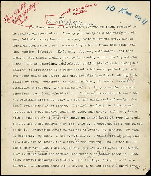[38 Manuscripts, Typescripts, Carbon Copies of Translations from French by Walker Evans of Gourmont, Baudelaire, Radiguet, Cendrars, Cocteau, Larbaud, Gide, Lautréamont, Dottin, and Others], Walker Evans (American, St. Louis, Missouri 1903–1975 New Haven, Connecticut), Pencil/ink on paper