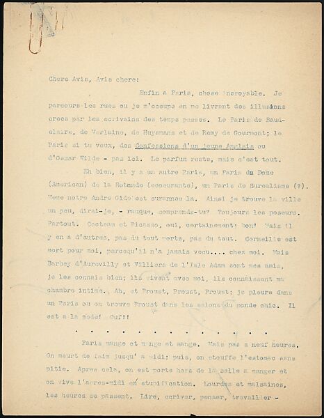 [16 Manuscripts, Typescripts, and Carbon Copies of Personal Essays Submitted as Homework Assignments in French for "Cours de Civilisation Française" at Collège de France, Paris], Walker Evans (American, St. Louis, Missouri 1903–1975 New Haven, Connecticut), Pencil/ink on paper