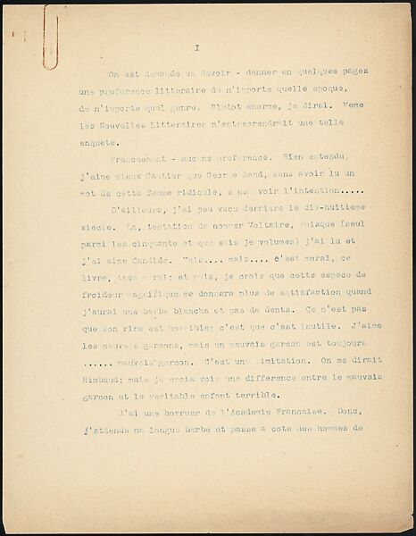 [16 Manuscripts, Typescripts, and Carbon Copies of Personal Essays Submitted as Homework Assignments in French for "Cours de Civilisation Française" at Collège de France, Paris], Walker Evans (American, St. Louis, Missouri 1903–1975 New Haven, Connecticut), Pencil/ink on paper