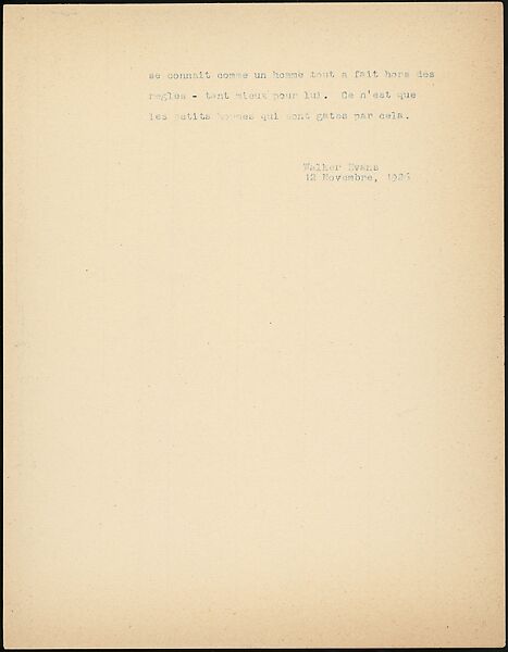 [16 Manuscripts, Typescripts, and Carbon Copies of Personal Essays Submitted as Homework Assignments in French for "Cours de Civilisation Française" at Collège de France, Paris], Walker Evans (American, St. Louis, Missouri 1903–1975 New Haven, Connecticut), Pencil/ink on paper