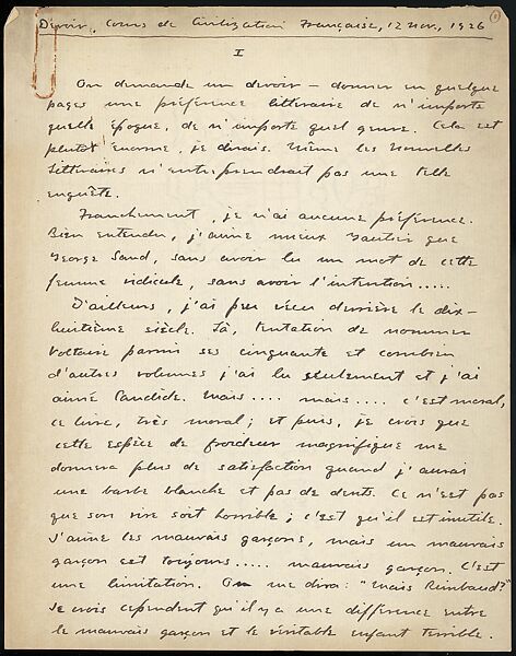 [16 Manuscripts, Typescripts, and Carbon Copies of Personal Essays Submitted as Homework Assignments in French for "Cours de Civilisation Française" at Collège de France, Paris], Walker Evans (American, St. Louis, Missouri 1903–1975 New Haven, Connecticut), Pencil/ink on paper