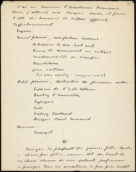 [16 Manuscripts, Typescripts, and Carbon Copies of Personal Essays Submitted as Homework Assignments in French for "Cours de Civilisation Française" at Collège de France, Paris], Walker Evans (American, St. Louis, Missouri 1903–1975 New Haven, Connecticut), Pencil/ink on paper