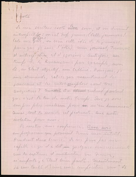 [16 Manuscripts, Typescripts, and Carbon Copies of Personal Essays Submitted as Homework Assignments in French for "Cours de Civilisation Française" at Collège de France, Paris], Walker Evans (American, St. Louis, Missouri 1903–1975 New Haven, Connecticut), Pencil/ink on paper