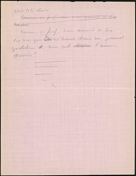 [16 Manuscripts, Typescripts, and Carbon Copies of Personal Essays Submitted as Homework Assignments in French for "Cours de Civilisation Française" at Collège de France, Paris], Walker Evans (American, St. Louis, Missouri 1903–1975 New Haven, Connecticut), Pencil/ink on paper