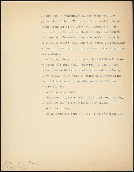 [16 Manuscripts, Typescripts, and Carbon Copies of Personal Essays Submitted as Homework Assignments in French for "Cours de Civilisation Française" at Collège de France, Paris], Walker Evans (American, St. Louis, Missouri 1903–1975 New Haven, Connecticut), Pencil/ink on paper