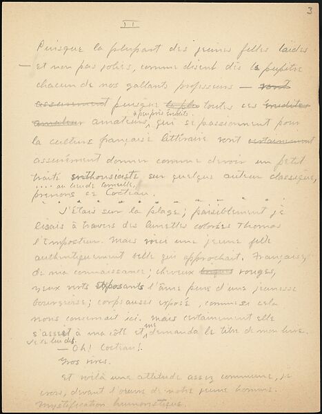 [16 Manuscripts, Typescripts, and Carbon Copies of Personal Essays Submitted as Homework Assignments in French for "Cours de Civilisation Française" at Collège de France, Paris], Walker Evans (American, St. Louis, Missouri 1903–1975 New Haven, Connecticut), Pencil/ink on paper