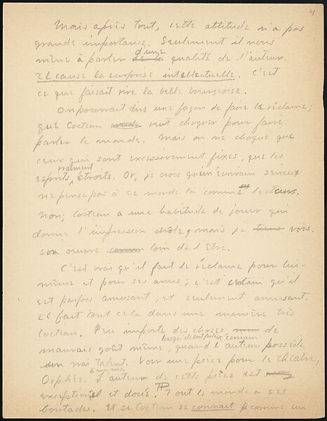[16 Manuscripts, Typescripts, and Carbon Copies of Personal Essays Submitted as Homework Assignments in French for "Cours de Civilisation Française" at Collège de France, Paris], Walker Evans (American, St. Louis, Missouri 1903–1975 New Haven, Connecticut), Pencil/ink on paper
