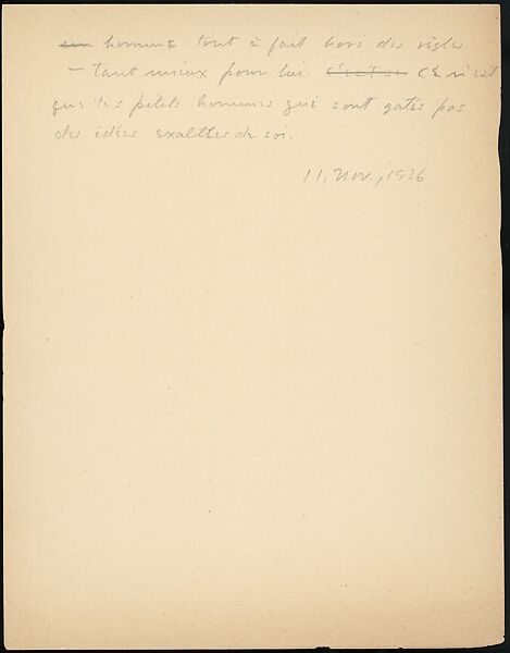[16 Manuscripts, Typescripts, and Carbon Copies of Personal Essays Submitted as Homework Assignments in French for "Cours de Civilisation Française" at Collège de France, Paris], Walker Evans (American, St. Louis, Missouri 1903–1975 New Haven, Connecticut), Pencil/ink on paper