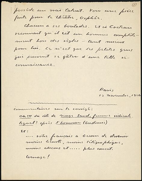 [16 Manuscripts, Typescripts, and Carbon Copies of Personal Essays Submitted as Homework Assignments in French for "Cours de Civilisation Française" at Collège de France, Paris], Walker Evans (American, St. Louis, Missouri 1903–1975 New Haven, Connecticut), Pencil/ink on paper
