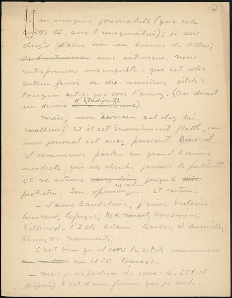 [16 Manuscripts, Typescripts, and Carbon Copies of Personal Essays Submitted as Homework Assignments in French for "Cours de Civilisation Française" at Collège de France, Paris], Walker Evans (American, St. Louis, Missouri 1903–1975 New Haven, Connecticut), Pencil/ink on paper