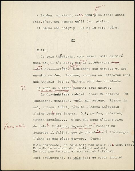 [16 Manuscripts, Typescripts, and Carbon Copies of Personal Essays Submitted as Homework Assignments in French for "Cours de Civilisation Française" at Collège de France, Paris], Walker Evans (American, St. Louis, Missouri 1903–1975 New Haven, Connecticut), Pencil/ink on paper
