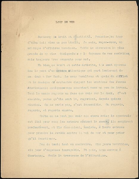 [16 Manuscripts, Typescripts, and Carbon Copies of Personal Essays Submitted as Homework Assignments in French for "Cours de Civilisation Française" at Collège de France, Paris], Walker Evans (American, St. Louis, Missouri 1903–1975 New Haven, Connecticut), Pencil/ink on paper