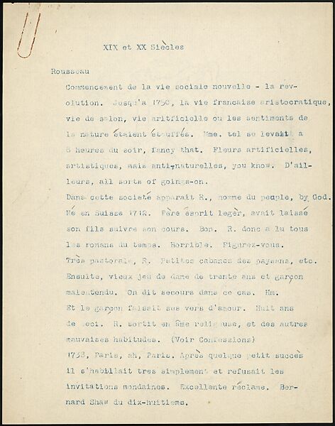 [16 Manuscripts, Typescripts, and Carbon Copies of Personal Essays Submitted as Homework Assignments in French for "Cours de Civilisation Française" at Collège de France, Paris], Walker Evans (American, St. Louis, Missouri 1903–1975 New Haven, Connecticut), Pencil/ink on paper