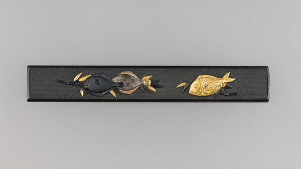 Knife Handle (Kozuka), Copper-gold alloy (shakudō), gold, silver, copper-silver alloy (shibuichi), Japanese 