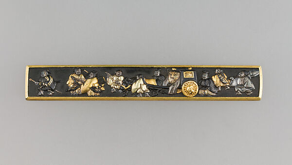 Knife Handle (Kozuka), Copper-gold alloy (shakudō), gold, silver, white gold, Japanese 