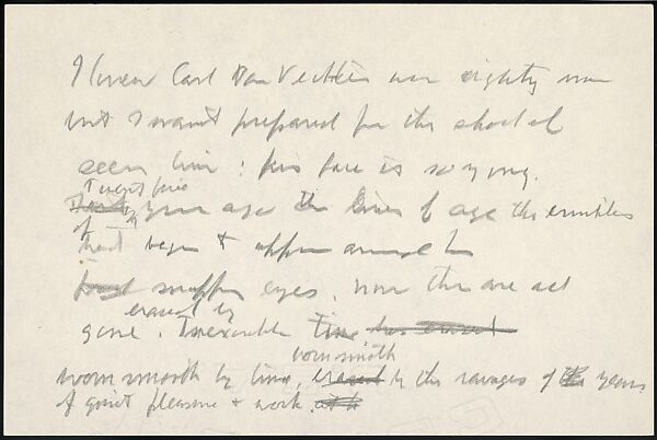 [73 Manuscripts, Typescripts, Carbons From the 1960s-70s: Van Vechten Portrait Session, Lyric Documentary Project, Yale Lecture Notes, Sale of Agee Manuscripts, MFA and Yale Exhibitions, Caroline Freud, and Personal Writing], Walker Evans (American, St. Louis, Missouri 1903–1975 New Haven, Connecticut), Pencil/ink on paper 