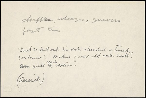 [73 Manuscripts, Typescripts, Carbons From the 1960s-70s: Van Vechten Portrait Session, Lyric Documentary Project, Yale Lecture Notes, Sale of Agee Manuscripts, MFA and Yale Exhibitions, Caroline Freud, and Personal Writing], Walker Evans (American, St. Louis, Missouri 1903–1975 New Haven, Connecticut), Pencil/ink on paper