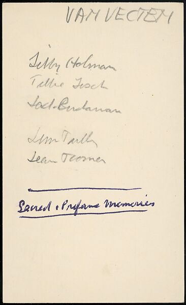 [73 Manuscripts, Typescripts, Carbons From the 1960s-70s: Van Vechten Portrait Session, Lyric Documentary Project, Yale Lecture Notes, Sale of Agee Manuscripts, MFA and Yale Exhibitions, Caroline Freud, and Personal Writing], Walker Evans (American, St. Louis, Missouri 1903–1975 New Haven, Connecticut), Pencil/ink on paper