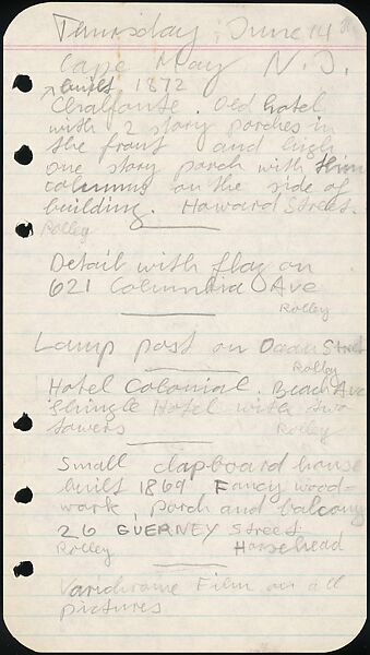 [73 Manuscripts, Typescripts, Carbons From the 1960s-70s: Van Vechten Portrait Session, Lyric Documentary Project, Yale Lecture Notes, Sale of Agee Manuscripts, MFA and Yale Exhibitions, Caroline Freud, and Personal Writing], Walker Evans (American, St. Louis, Missouri 1903–1975 New Haven, Connecticut), Pencil/ink on paper