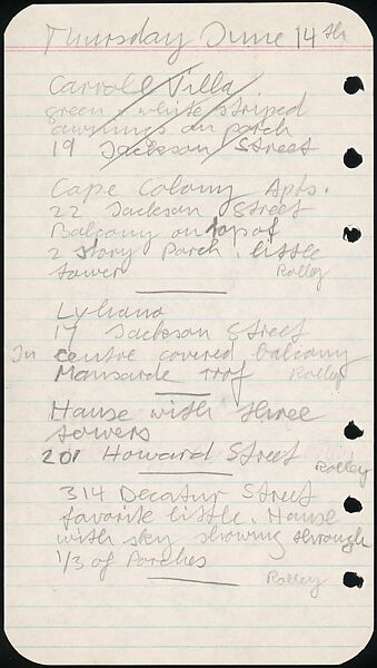 [73 Manuscripts, Typescripts, Carbons From the 1960s-70s: Van Vechten Portrait Session, Lyric Documentary Project, Yale Lecture Notes, Sale of Agee Manuscripts, MFA and Yale Exhibitions, Caroline Freud, and Personal Writing], Walker Evans (American, St. Louis, Missouri 1903–1975 New Haven, Connecticut), Pencil/ink on paper