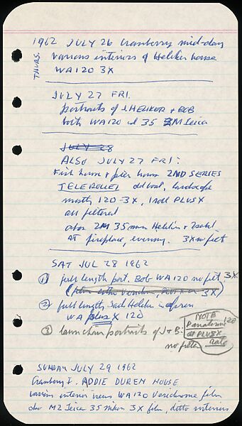[73 Manuscripts, Typescripts, Carbons From the 1960s-70s: Van Vechten Portrait Session, Lyric Documentary Project, Yale Lecture Notes, Sale of Agee Manuscripts, MFA and Yale Exhibitions, Caroline Freud, and Personal Writing], Walker Evans (American, St. Louis, Missouri 1903–1975 New Haven, Connecticut), Pencil/ink on paper