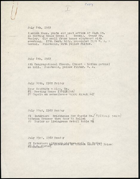 [73 Manuscripts, Typescripts, Carbons From the 1960s-70s: Van Vechten Portrait Session, Lyric Documentary Project, Yale Lecture Notes, Sale of Agee Manuscripts, MFA and Yale Exhibitions, Caroline Freud, and Personal Writing], Walker Evans (American, St. Louis, Missouri 1903–1975 New Haven, Connecticut), Pencil/ink on paper