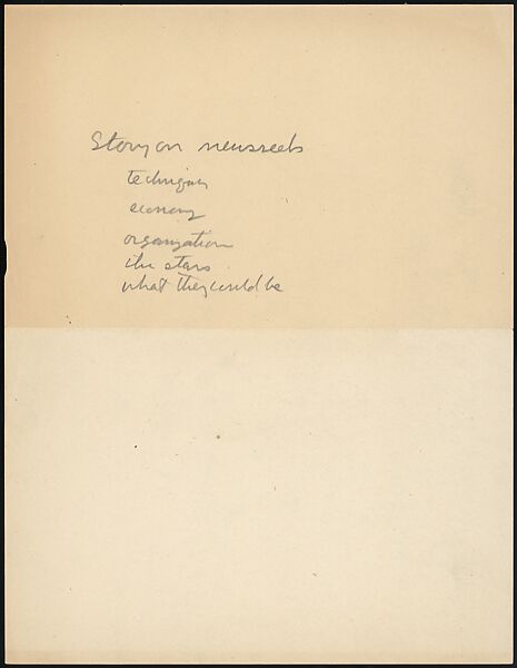 [73 Manuscripts, Typescripts, Carbons From the 1960s-70s: Van Vechten Portrait Session, Lyric Documentary Project, Yale Lecture Notes, Sale of Agee Manuscripts, MFA and Yale Exhibitions, Caroline Freud, and Personal Writing], Walker Evans (American, St. Louis, Missouri 1903–1975 New Haven, Connecticut), Pencil/ink on paper