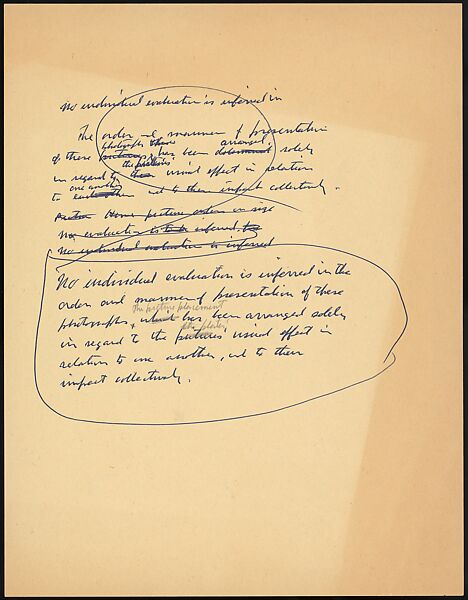 [73 Manuscripts, Typescripts, Carbons From the 1960s-70s: Van Vechten Portrait Session, Lyric Documentary Project, Yale Lecture Notes, Sale of Agee Manuscripts, MFA and Yale Exhibitions, Caroline Freud, and Personal Writing], Walker Evans (American, St. Louis, Missouri 1903–1975 New Haven, Connecticut), Pencil/ink on paper