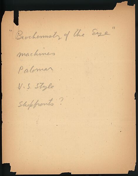 [73 Manuscripts, Typescripts, Carbons From the 1960s-70s: Van Vechten Portrait Session, Lyric Documentary Project, Yale Lecture Notes, Sale of Agee Manuscripts, MFA and Yale Exhibitions, Caroline Freud, and Personal Writing], Walker Evans (American, St. Louis, Missouri 1903–1975 New Haven, Connecticut), Pencil/ink on paper