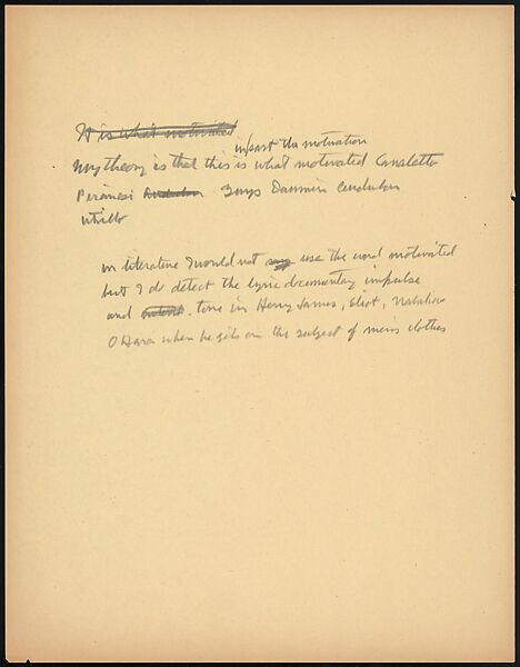 [73 Manuscripts, Typescripts, Carbons From the 1960s-70s: Van Vechten Portrait Session, Lyric Documentary Project, Yale Lecture Notes, Sale of Agee Manuscripts, MFA and Yale Exhibitions, Caroline Freud, and Personal Writing], Walker Evans (American, St. Louis, Missouri 1903–1975 New Haven, Connecticut), Pencil/ink on paper