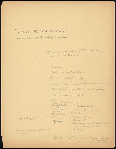 [73 Manuscripts, Typescripts, Carbons From the 1960s-70s: Van Vechten Portrait Session, Lyric Documentary Project, Yale Lecture Notes, Sale of Agee Manuscripts, MFA and Yale Exhibitions, Caroline Freud, and Personal Writing], Walker Evans (American, St. Louis, Missouri 1903–1975 New Haven, Connecticut), Pencil/ink on paper