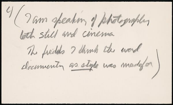 [73 Manuscripts, Typescripts, Carbons From the 1960s-70s: Van Vechten Portrait Session, Lyric Documentary Project, Yale Lecture Notes, Sale of Agee Manuscripts, MFA and Yale Exhibitions, Caroline Freud, and Personal Writing], Walker Evans (American, St. Louis, Missouri 1903–1975 New Haven, Connecticut), Pencil/ink on paper