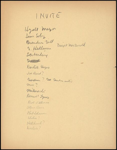 [73 Manuscripts, Typescripts, Carbons From the 1960s-70s: Van Vechten Portrait Session, Lyric Documentary Project, Yale Lecture Notes, Sale of Agee Manuscripts, MFA and Yale Exhibitions, Caroline Freud, and Personal Writing], Walker Evans (American, St. Louis, Missouri 1903–1975 New Haven, Connecticut), Pencil/ink on paper