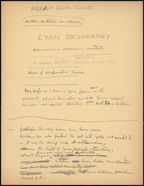[73 Manuscripts, Typescripts, Carbons From the 1960s-70s: Van Vechten Portrait Session, Lyric Documentary Project, Yale Lecture Notes, Sale of Agee Manuscripts, MFA and Yale Exhibitions, Caroline Freud, and Personal Writing], Walker Evans (American, St. Louis, Missouri 1903–1975 New Haven, Connecticut), Pencil/ink on paper