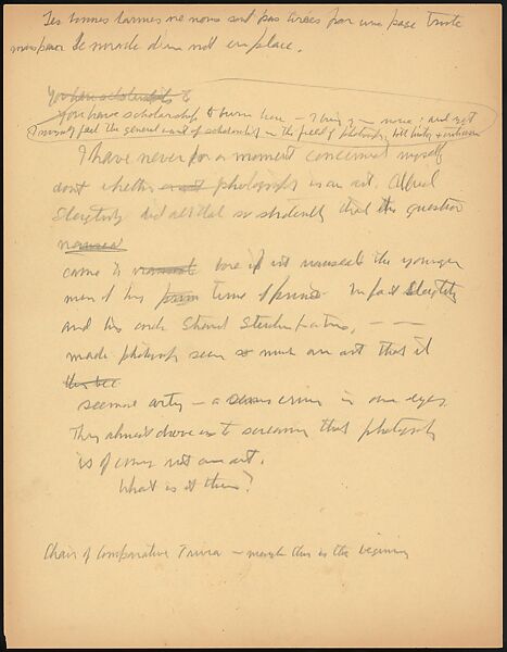 [73 Manuscripts, Typescripts, Carbons From the 1960s-70s: Van Vechten Portrait Session, Lyric Documentary Project, Yale Lecture Notes, Sale of Agee Manuscripts, MFA and Yale Exhibitions, Caroline Freud, and Personal Writing], Walker Evans (American, St. Louis, Missouri 1903–1975 New Haven, Connecticut), Pencil/ink on paper