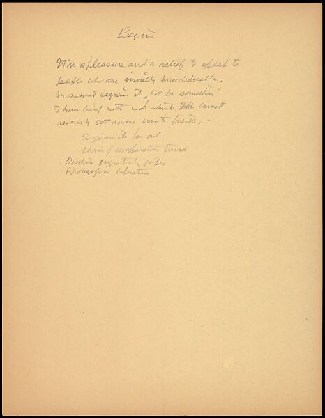 [73 Manuscripts, Typescripts, Carbons From the 1960s-70s: Van Vechten Portrait Session, Lyric Documentary Project, Yale Lecture Notes, Sale of Agee Manuscripts, MFA and Yale Exhibitions, Caroline Freud, and Personal Writing], Walker Evans (American, St. Louis, Missouri 1903–1975 New Haven, Connecticut), Pencil/ink on paper