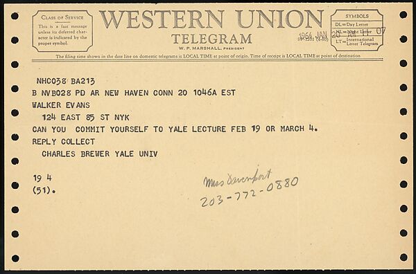 [73 Manuscripts, Typescripts, Carbons From the 1960s-70s: Van Vechten Portrait Session, Lyric Documentary Project, Yale Lecture Notes, Sale of Agee Manuscripts, MFA and Yale Exhibitions, Caroline Freud, and Personal Writing], Walker Evans (American, St. Louis, Missouri 1903–1975 New Haven, Connecticut), Pencil/ink on paper